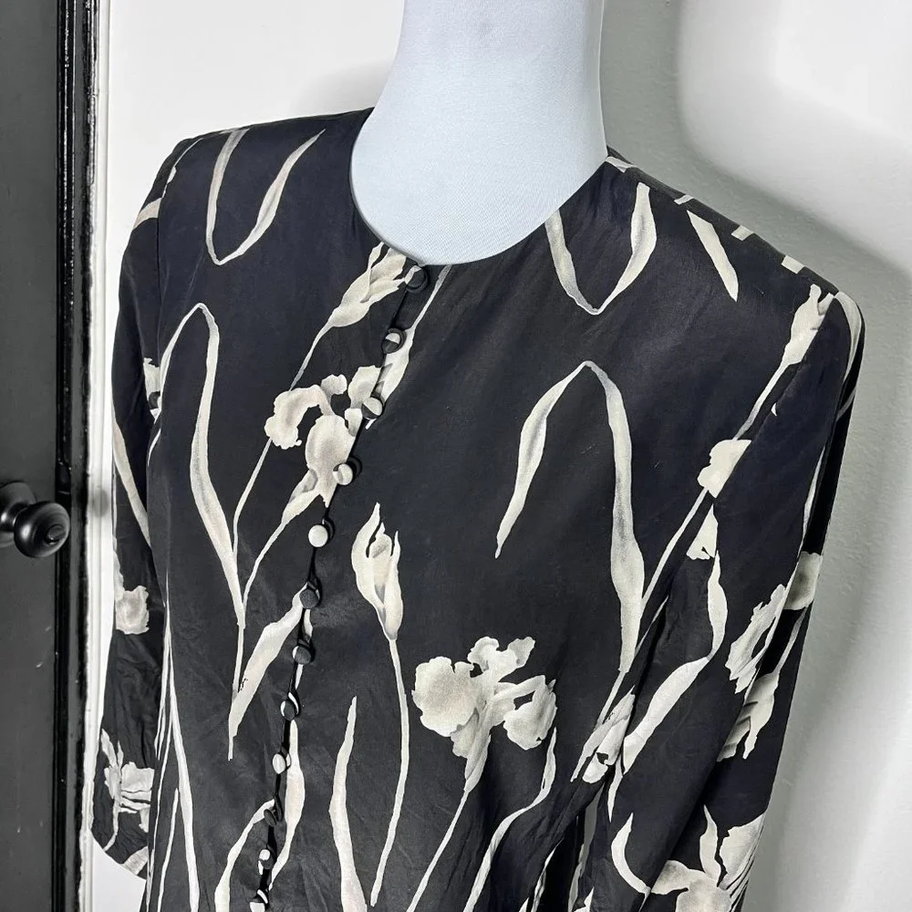 Rafaella Floral Print Black 100% Silk Blazer Size 6 - Picture 5 of 8